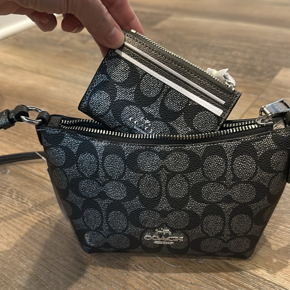 NWT Coach Crossbody Purse and ID Wallet Set! Black & Silver - Picture 13 of 13